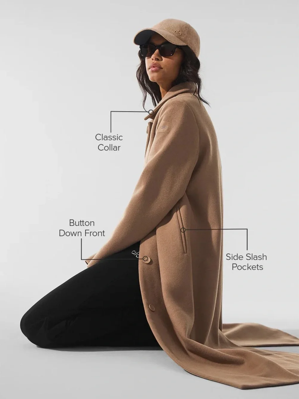 ALO Yoga Wool Metro Long Coat - Toasted Almond Brown - Small